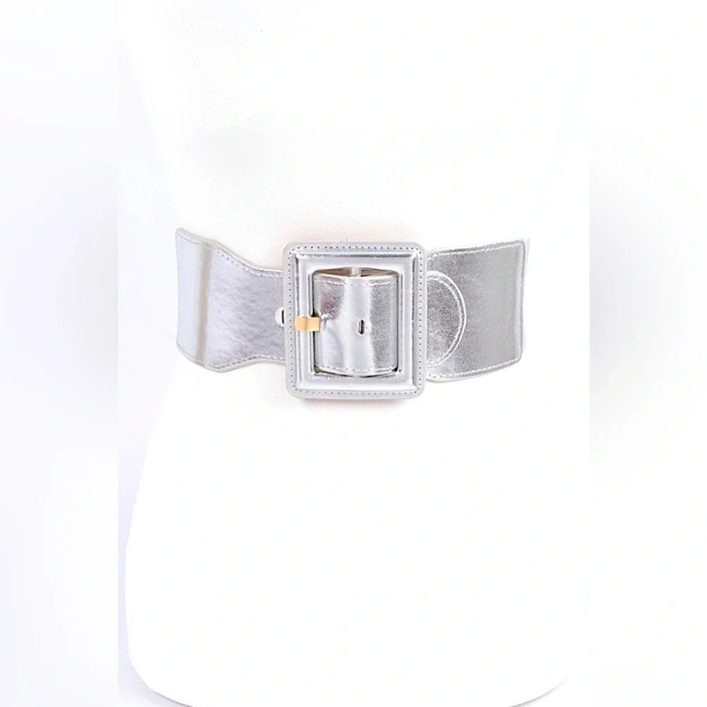 Satin Metallic Elastic Waist Statement Belt